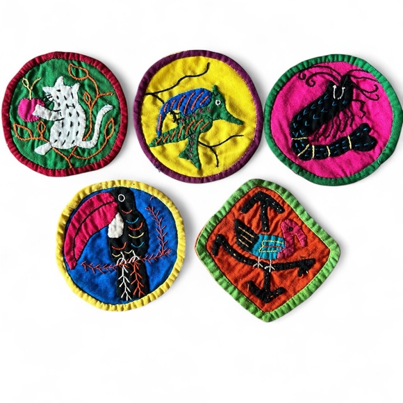 Hand Crafted Other - NWOT 90s Hand-Crafted MOLA Colorful Embroidered Design Coasters Patches